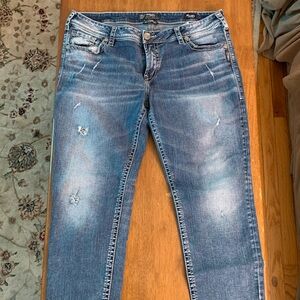 Silver Jeans Medium Blue Distressed Boyfriend Jeans